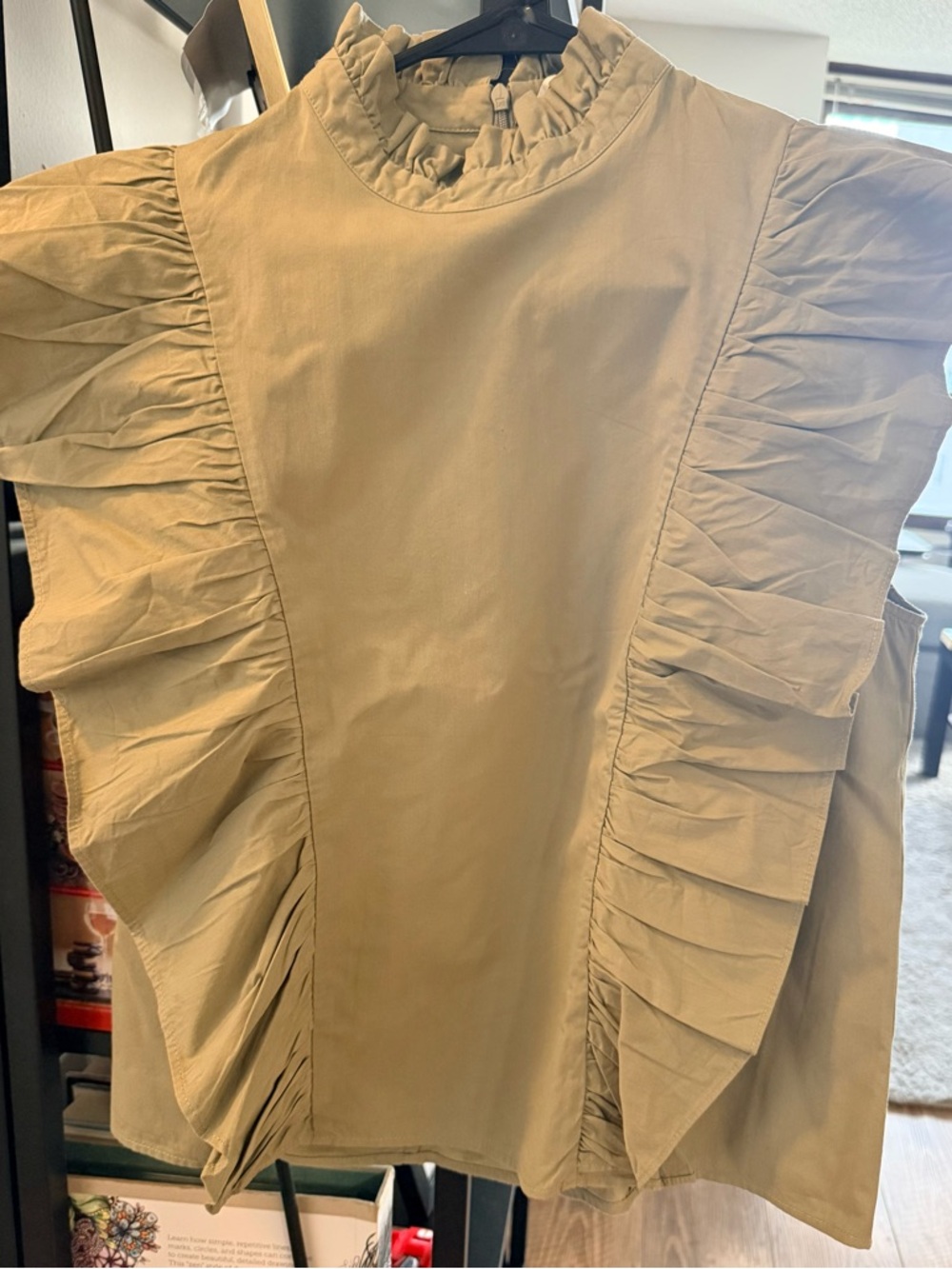 Zara Ruffled Sleeveless Top in Khaki